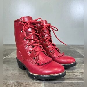 VINTAGE TEXAS ALL AMERICAN MADE LEATHER LACE UP KILTIE WESTERN BOOTS.